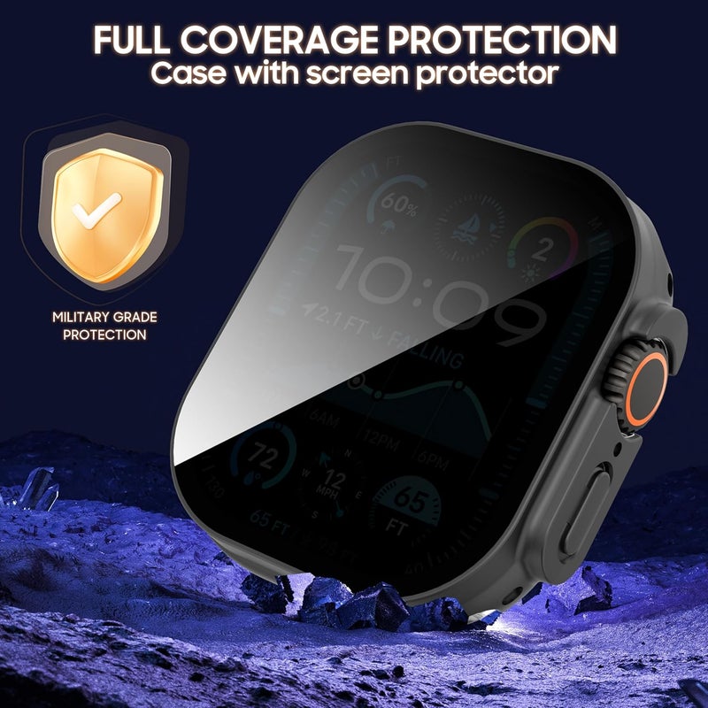 AIDOWU 3-Pack Privacy Case for Apple Watch Ultra/Ultra 2/Ultra 3 49mm, [Anti-Peeping] Ultra-Thin Tempered Glass Screen Protector Case Cover for iWatch Ultra 49mm - Image 2
